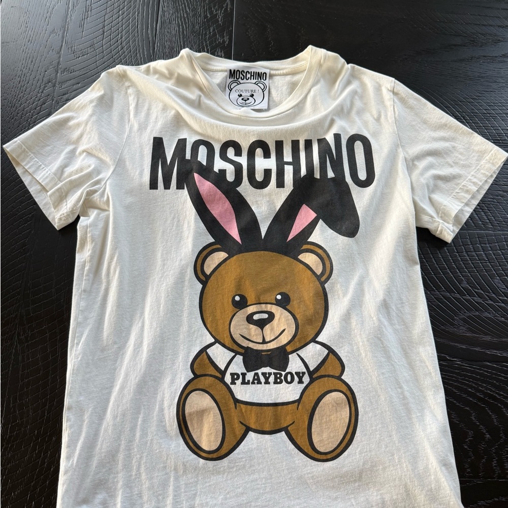 Moschino White T-Shirt with Bear Graphic